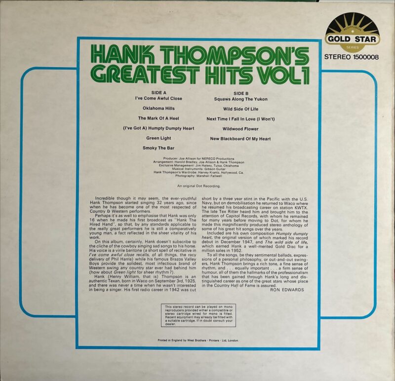 Hank Thompson - Hank Thompson's Greatest Hits Vol 1